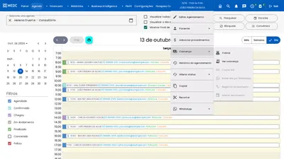 Menu do agendamento com o submenu Cobrança aberto