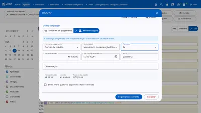 Recebido agora no cartão de crédito em três vezes na maquininha, com taxa, líquido e previsão de crédito