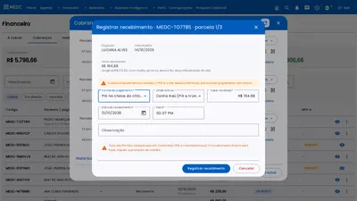 Registrar recebimento com o valor atualizado do dia e o valor original